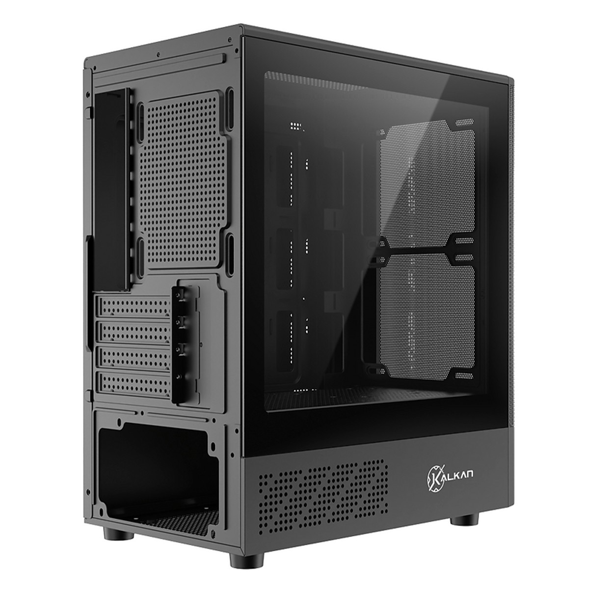 Gabinete Gamer Kalkan Alfern Pro, Mid Tower, Vidro Temperado, M-ATX, Sem Fonte, Sem Fans, Preto, KLK00073