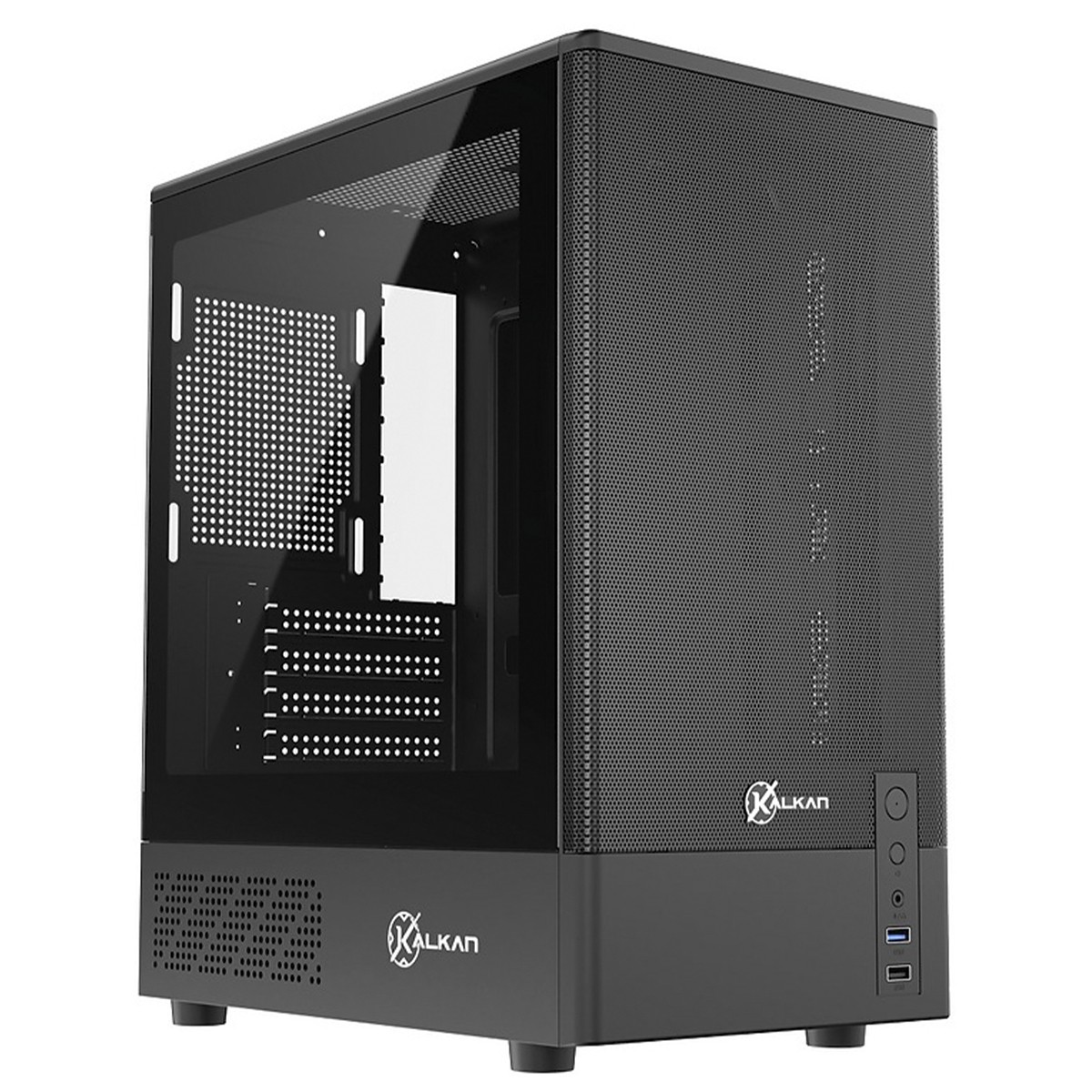Gabinete Gamer Kalkan Alfern Pro, Mid Tower, Vidro Temperado, M-ATX, Sem Fonte, Sem Fans, Preto, KLK00073