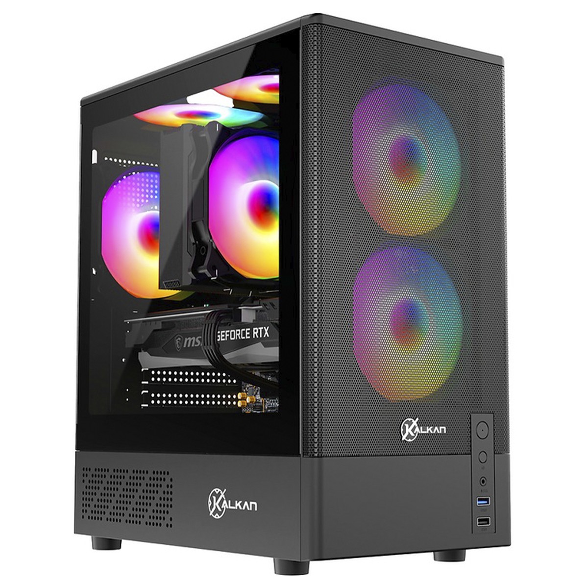 Gabinete Gamer Kalkan Alfern Pro, Mid Tower, Vidro Temperado, M-ATX, Sem Fonte, Sem Fans, Preto, KLK00073