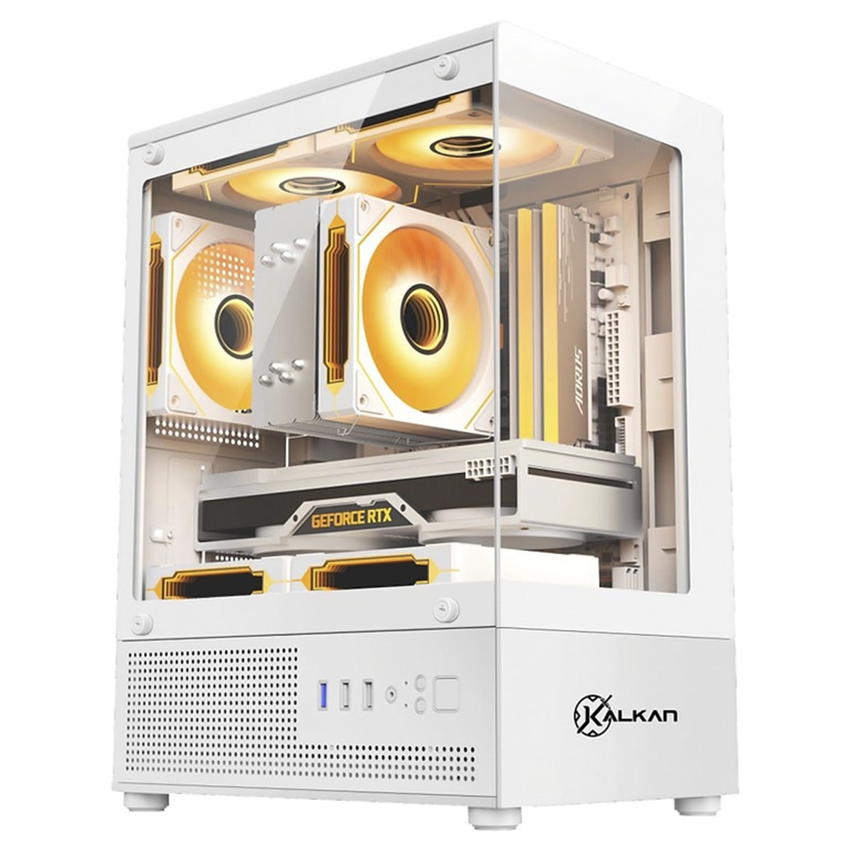 Gabinete Gamer Kalkan Hakon, Mid Tower, Vidro Temperado, M-ATX, Sem Fonte, Sem Fans, Branco, KLK00081