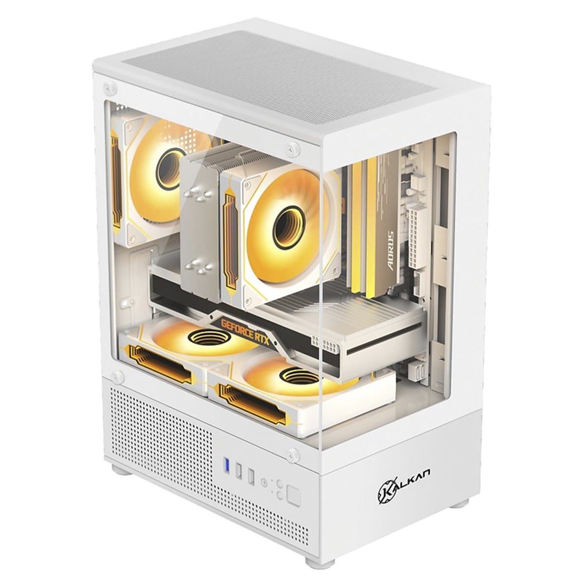 Gabinete Gamer Kalkan Hakon, Mid Tower, Vidro Temperado, M-ATX, Sem Fonte, Sem Fans, Branco, KLK00081