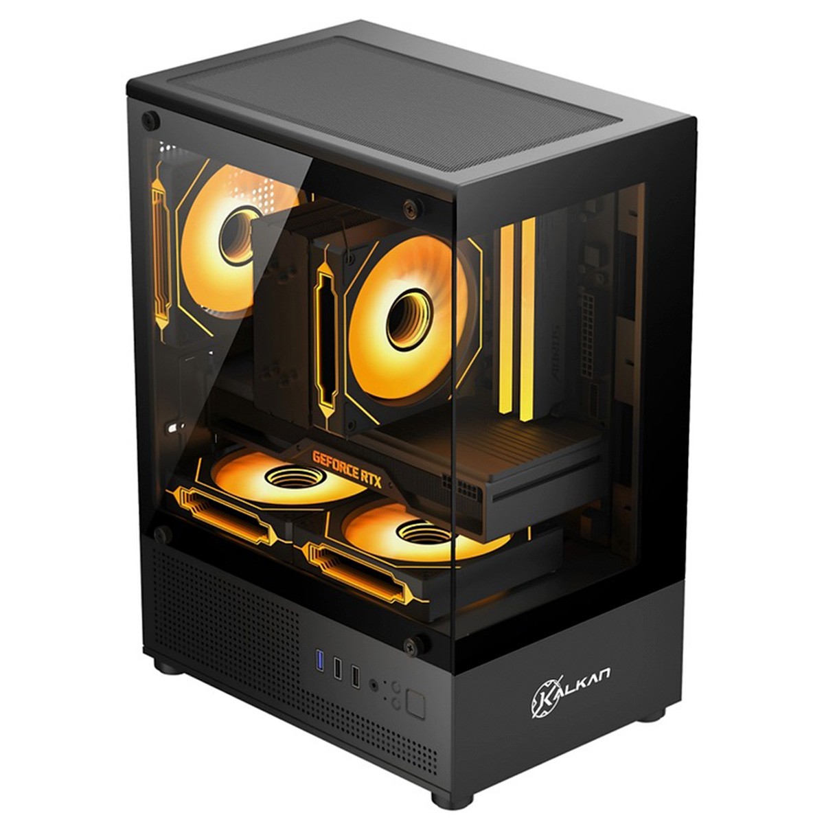 Gabinete Gamer Kalkan Hakon, Mid Tower, Vidro Temperado, Micro-ATX, Sem Fonte, Sem Fans, Preto, KLK080