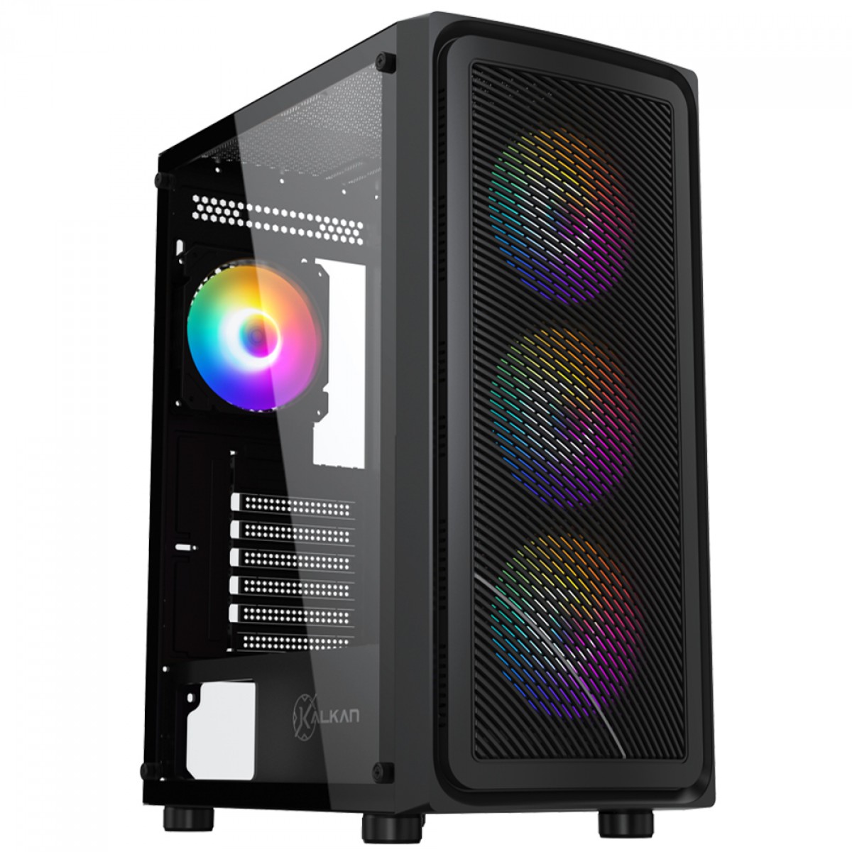 Gabinete Gamer Kalkan Joturn, RGB, Mid Tower, Vidro Temperado, ATX, Sem Fonte, Com 4 Fans, Preto, KLK00038