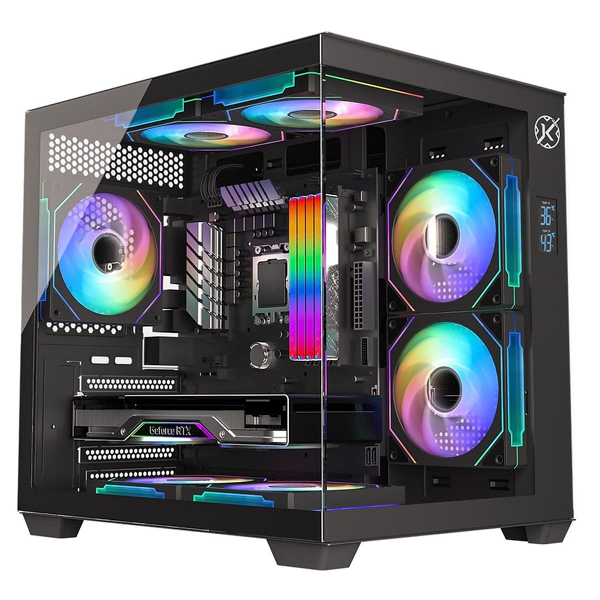 Gabinete Gamer Kalkan Midgard Digital, Mid Tower, Vidro Temperado, Micro ATX, Display LCD, Sem Fonte, Sem Fans, Preto, KLK085