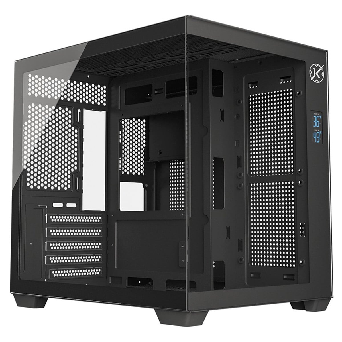 Gabinete Gamer Kalkan Midgard Digital, Mid Tower, Vidro Temperado, Micro ATX, Display LCD, Sem Fonte, Sem Fans, Preto, KLK085