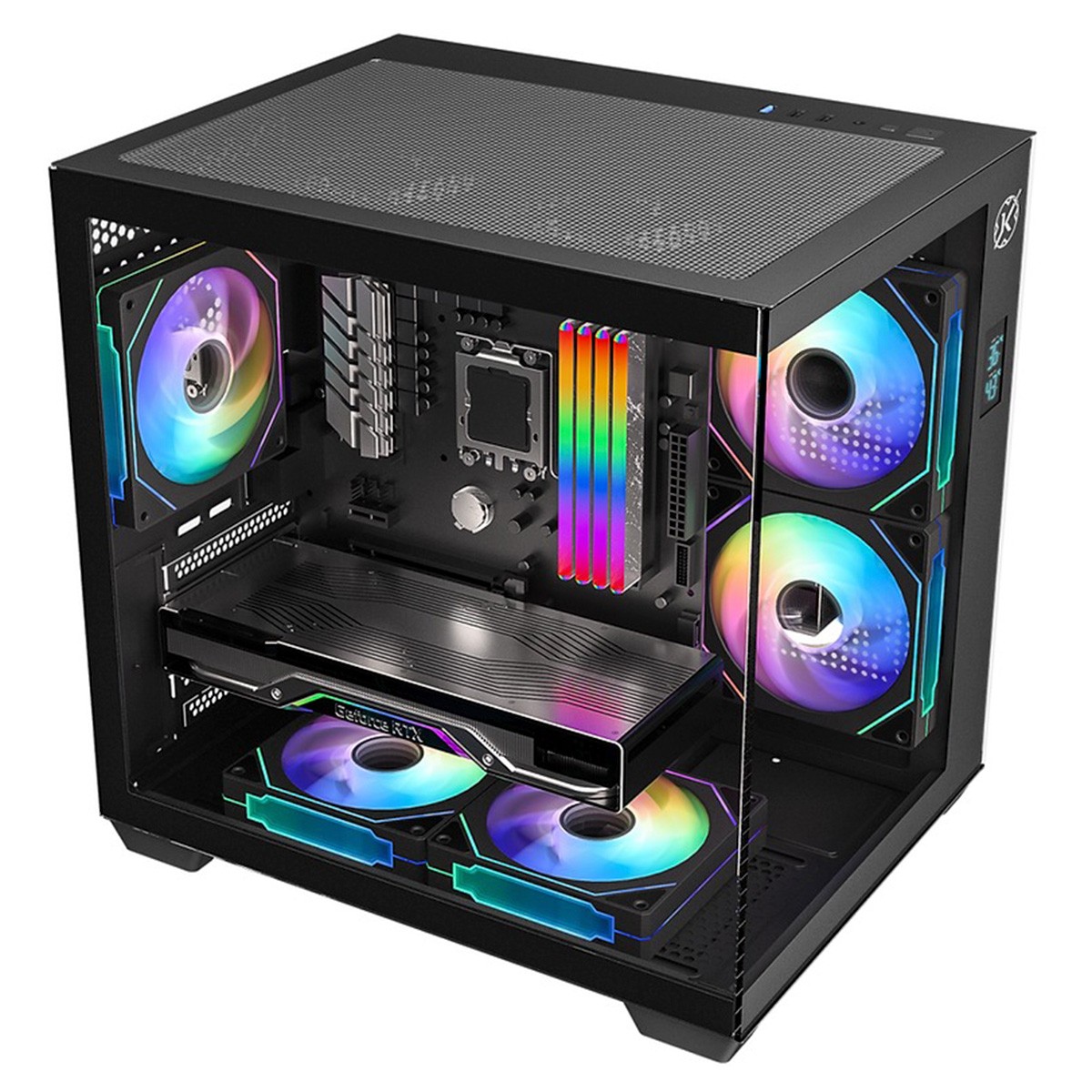 Gabinete Gamer Kalkan Midgard Digital, Mid Tower, Vidro Temperado, Micro ATX, Display LCD, Sem Fonte, Sem Fans, Preto, KLK085