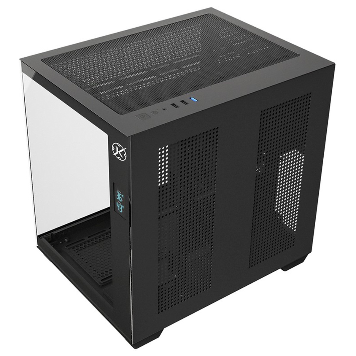 Gabinete Gamer Kalkan Midgard Digital, Mid Tower, Vidro Temperado, Micro ATX, Display LCD, Sem Fonte, Sem Fans, Preto, KLK085