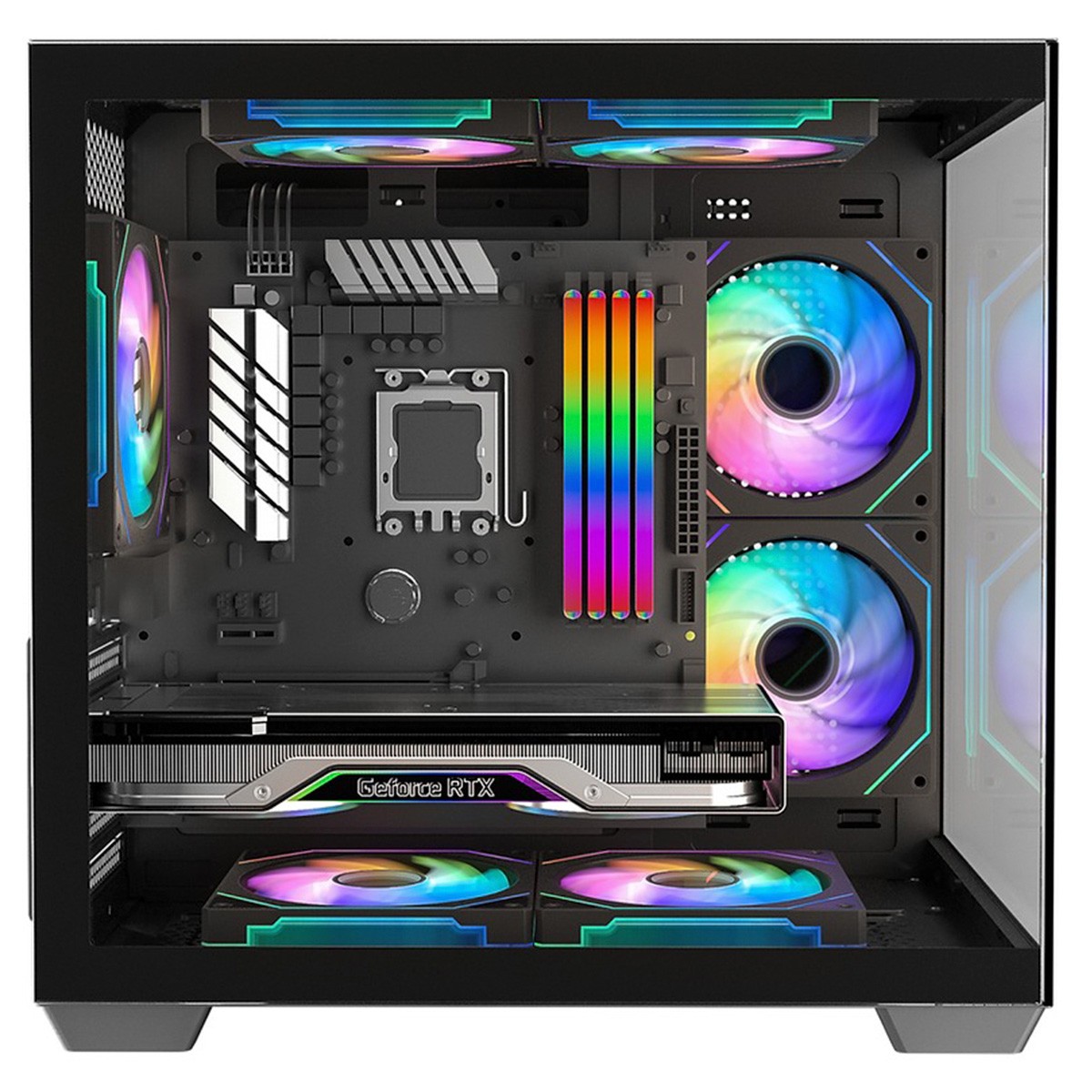 Gabinete Gamer Kalkan Midgard Digital, Mid Tower, Vidro Temperado, Micro ATX, Display LCD, Sem Fonte, Sem Fans, Preto, KLK085