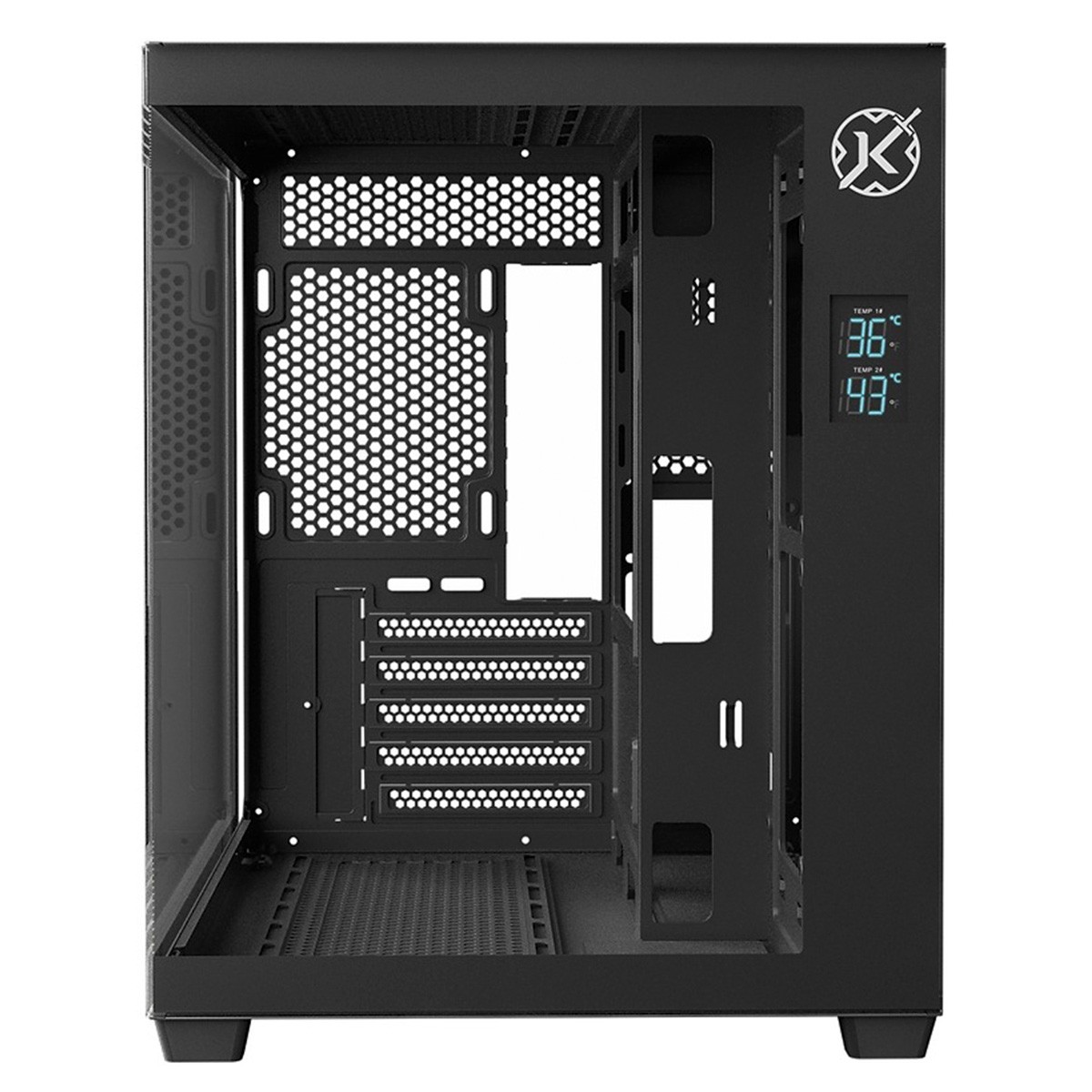 Gabinete Gamer Kalkan Midgard Digital, Mid Tower, Vidro Temperado, Micro ATX, Display LCD, Sem Fonte, Sem Fans, Preto, KLK085