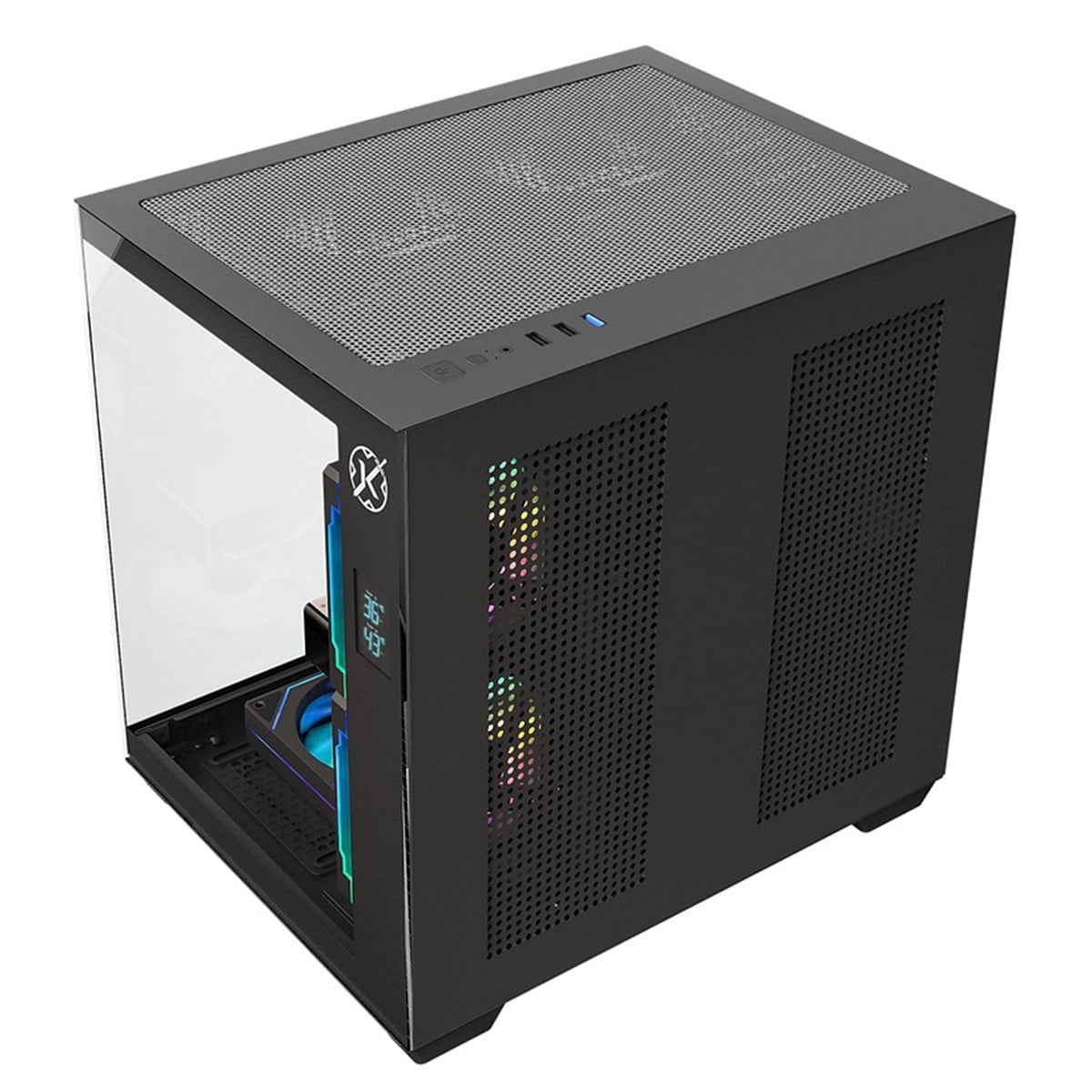 Gabinete Gamer Kalkan Midgard Digital, Mid Tower, Vidro Temperado, Micro ATX, Display LCD, Sem Fonte, Sem Fans, Preto, KLK085