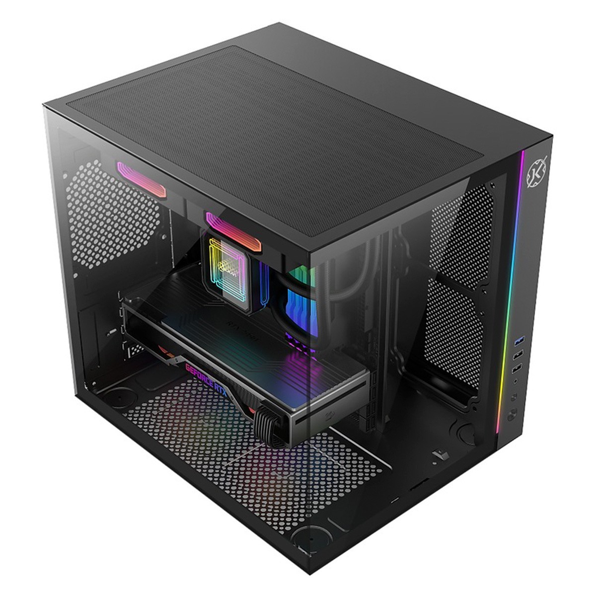 Gabinete Gamer Kalkan Midgard, Mid Tower, Vidro Temperado, Micro ATX, RGB, Sem Fonte, Sem Fans, Preto, KLK055