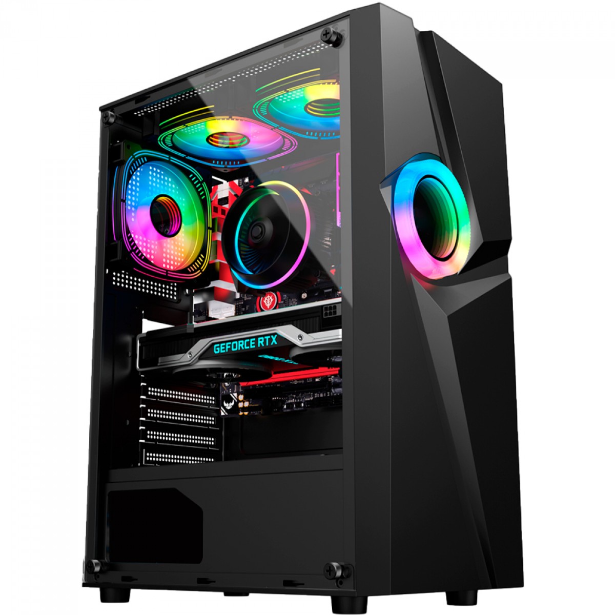 Gabinete Gamer Kalkan Muspel, RGB, Mid Tower, Vidro Temperado, ATX, Sem Fonte, Sem Fans, Preto, KLK00035