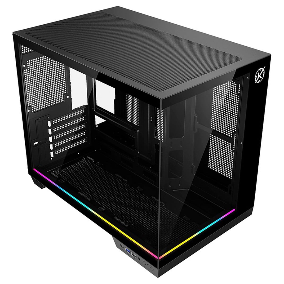 Gabinete Gamer Kalkan Saga, Mini Tower, Vidro Temperado, Micro ATX, RGB, Sem Fonte, Sem Fans, Preto, KLK044