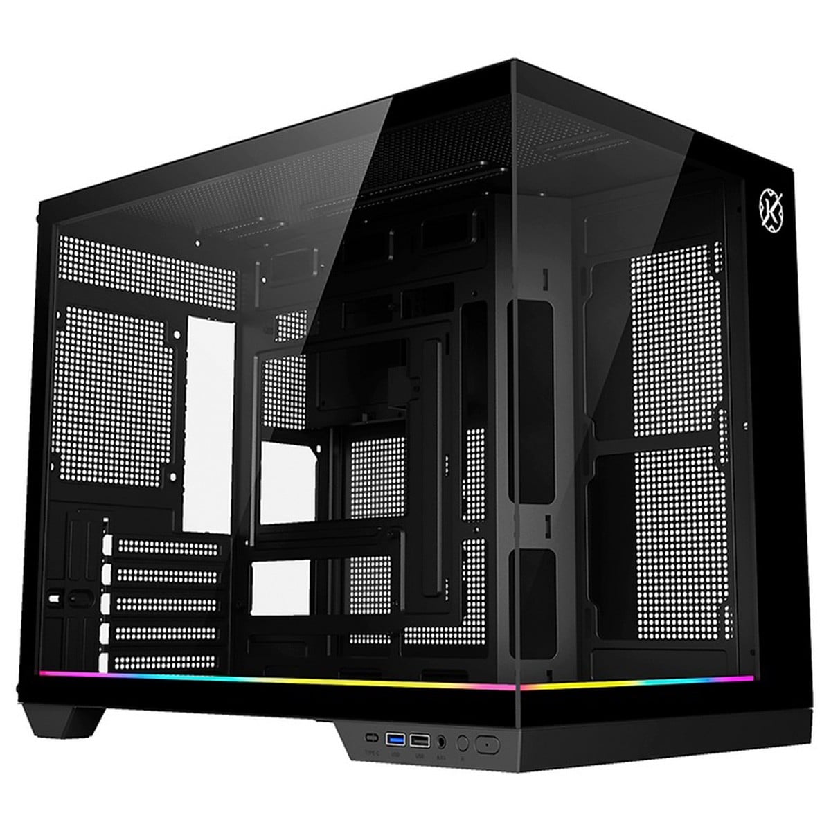 Gabinete Gamer Kalkan Saga, Mini Tower, Vidro Temperado, Micro ATX, RGB, Sem Fonte, Sem Fans, Preto, KLK044