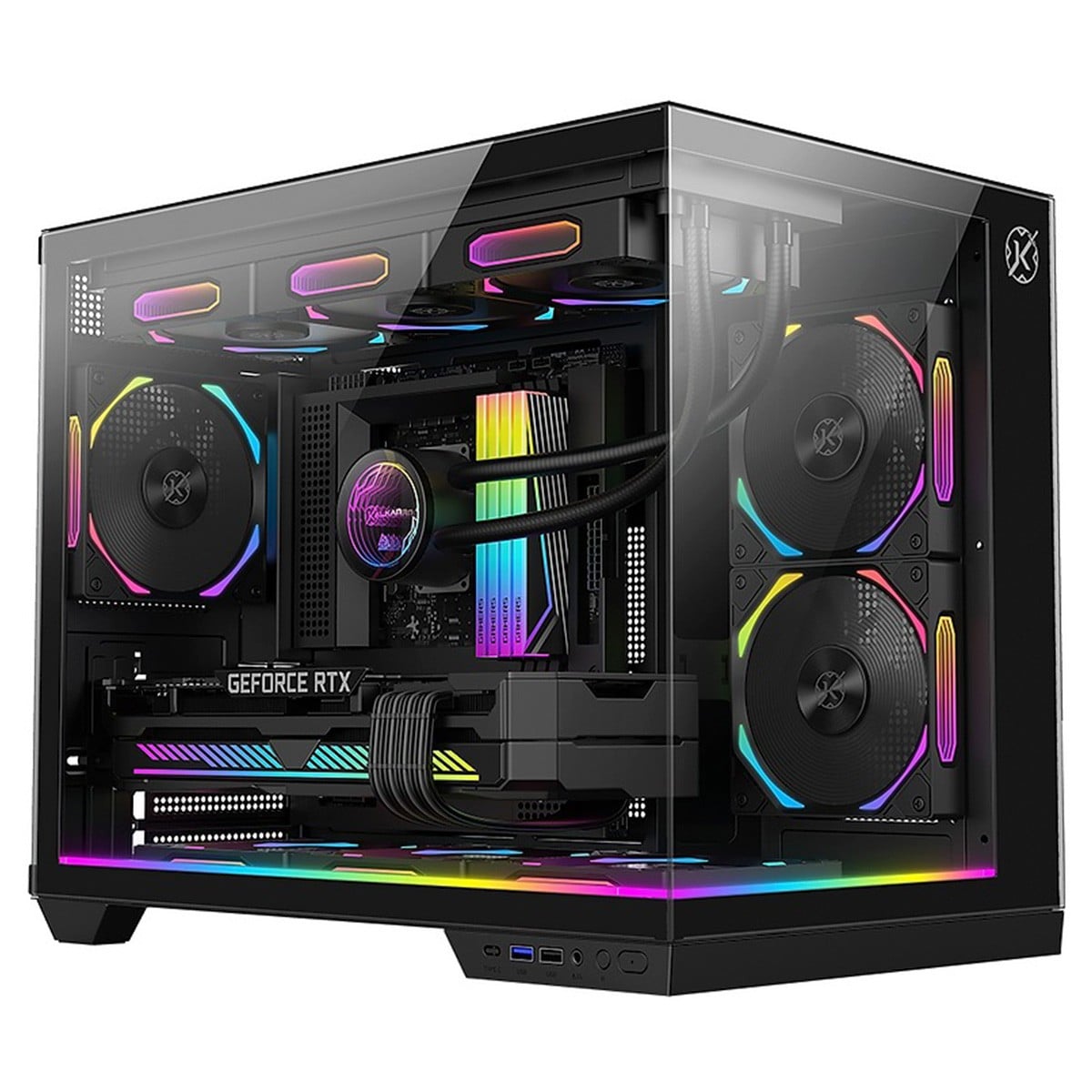 Gabinete Gamer Kalkan Saga, Mini Tower, Vidro Temperado, Micro ATX, RGB, Sem Fonte, Sem Fans, Preto, KLK044
