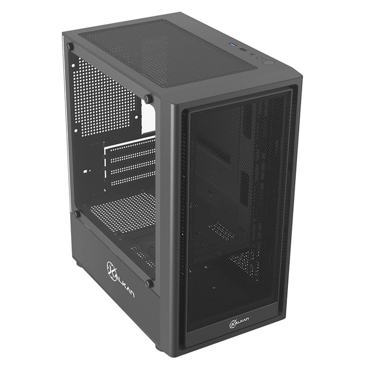 Gabinete Gamer Kalkan Vesir Flow, Frontal em Mesh, Vidro Temperado, M-ATX, Sem Fonte, Preto, KLK00082