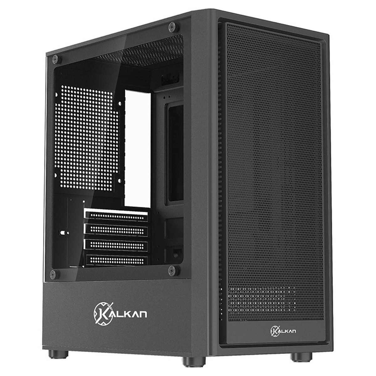 Gabinete Gamer Kalkan Vesir Flow, Frontal em Mesh, Vidro Temperado, M-ATX, Sem Fonte, Preto, KLK00082