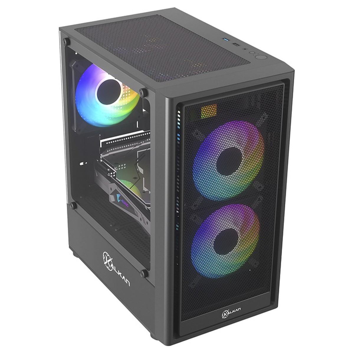 Gabinete Gamer Kalkan Vesir Flow, Frontal em Mesh, Vidro Temperado, M-ATX, Sem Fonte, Preto, KLK00082