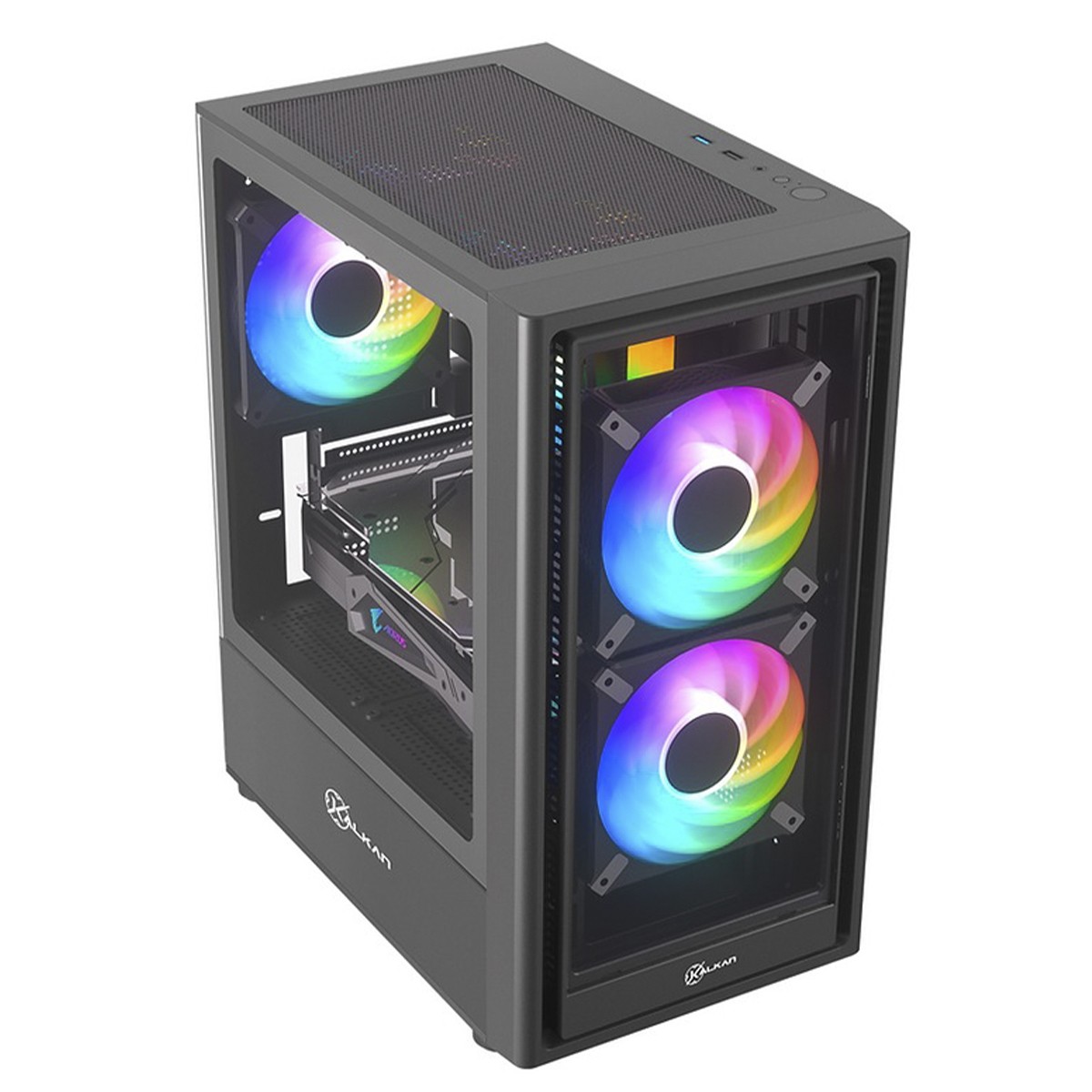 Gabinete Gamer Kalkan Vesir, Mid Tower, Vidro Temperado, Micro ATX, Sem Fonte, Sem Fans, Preto, KLK00083