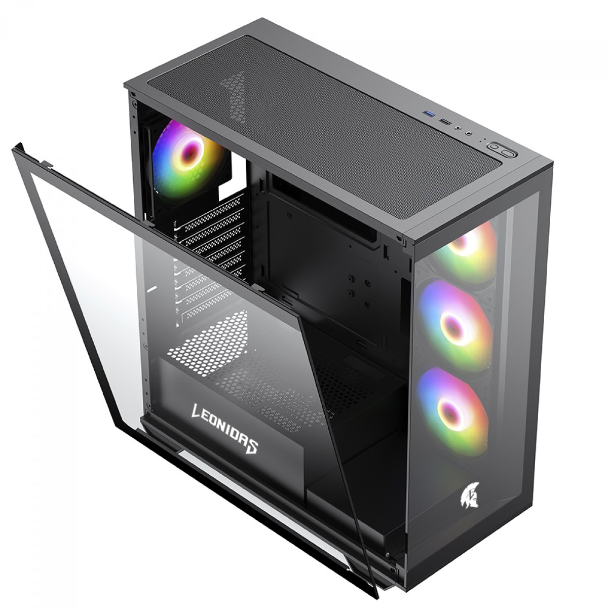 Gabinete Gamer Leonidas Magnus, Black, Mid Tower, Vidro Temperado, ATX, Sem Fonte, Com 4 Fans