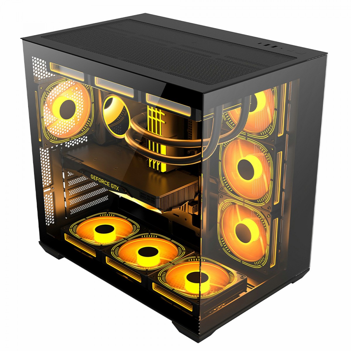Gabinete Gamer Liketec Atlas Dark, Aquário, Mid Tower, Vidro Temperado, ATX, Sem Fonte, Com 6 Fans ARGB, Preto