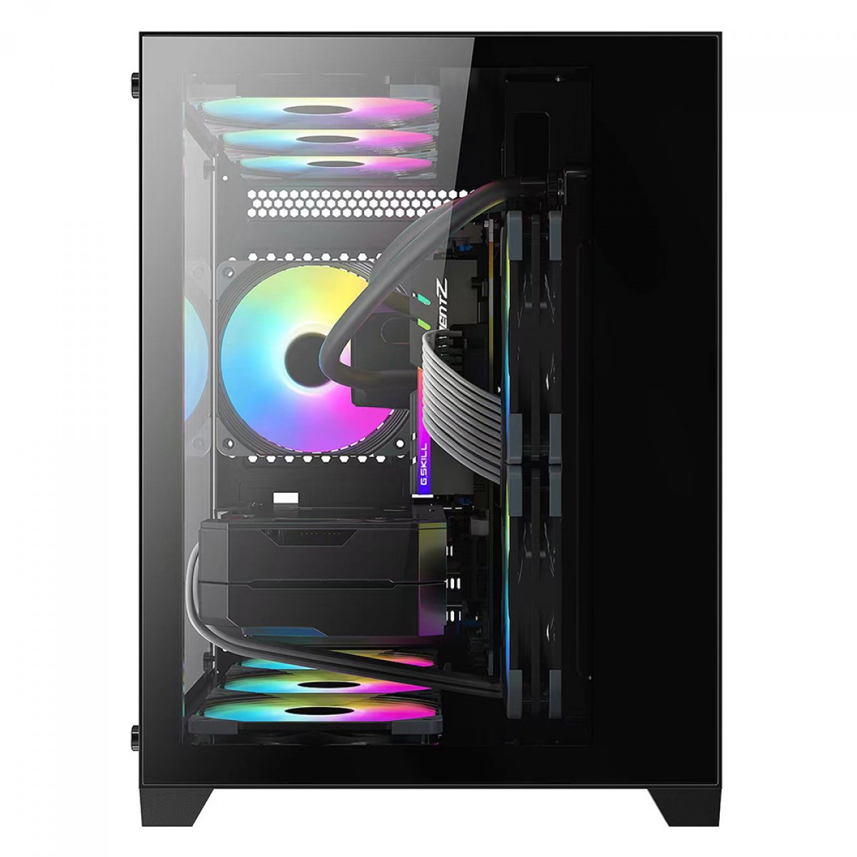 Gabinete Gamer Liketec Cube Kirra, RGB, Mid Tower, Vidro Temperado, Black, Sem Fonte, Com 4 Fans - Open Box