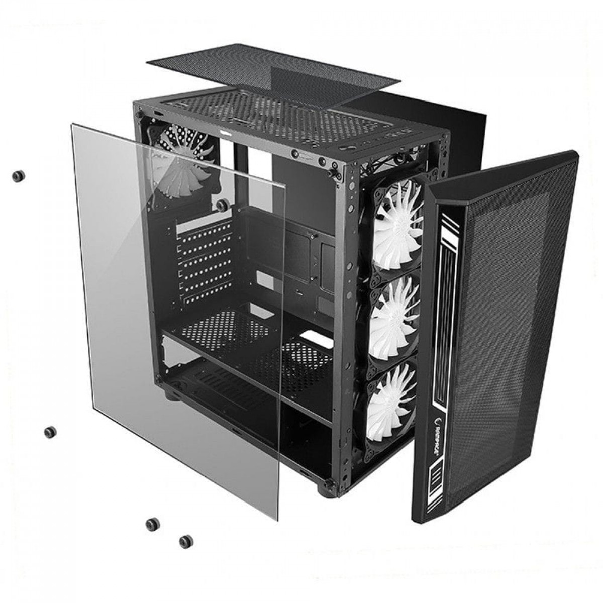 Gabinete Gamer Liketec Dex RGB, Mid Tower, Vidro Temperado, Black, Sem Fonte, Com 4 Fans
