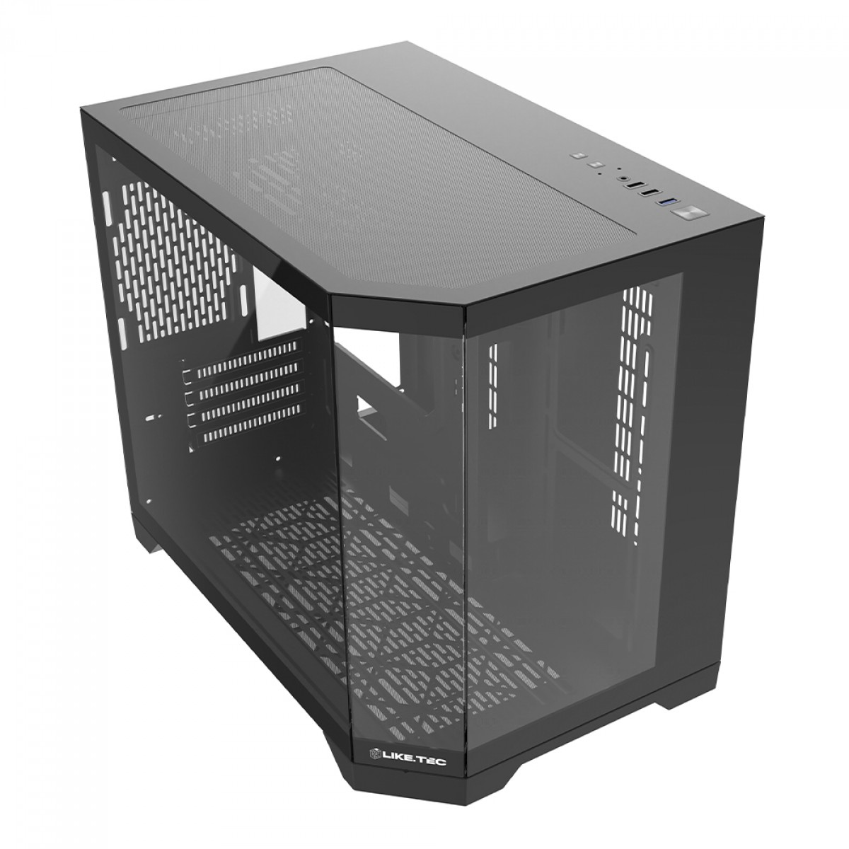 Gabinete Gamer Liketec Ilusion Dark, Aquário, Mid Tower, Vidro Temperado, MATX, Sem Fonte, Sem Fans, Preto