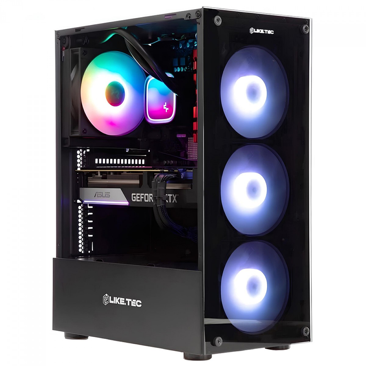 Gabinete Gamer Liketec Matrix Rainbow, Mid Tower, Vidro Temperado, ATX, Black, Sem Fonte, Com 3 Fans
