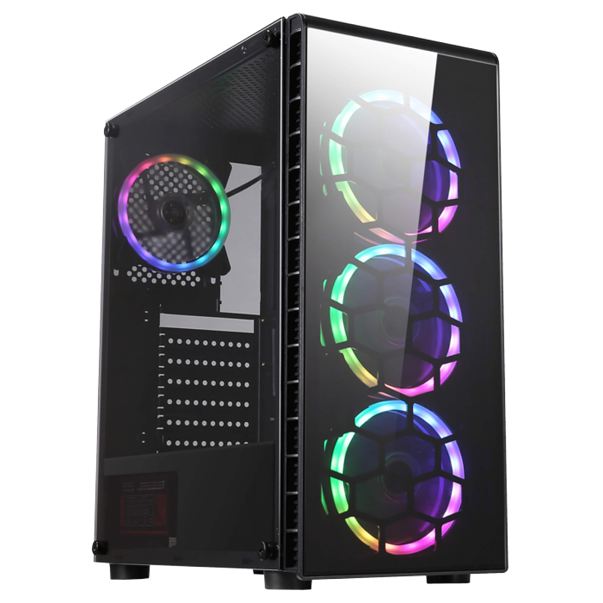 Gabinete Gamer Liketec Prysmat RGB, Vidro Temperado, com 3 Fans, Mid Tower, Black, S/Fonte - Open Box