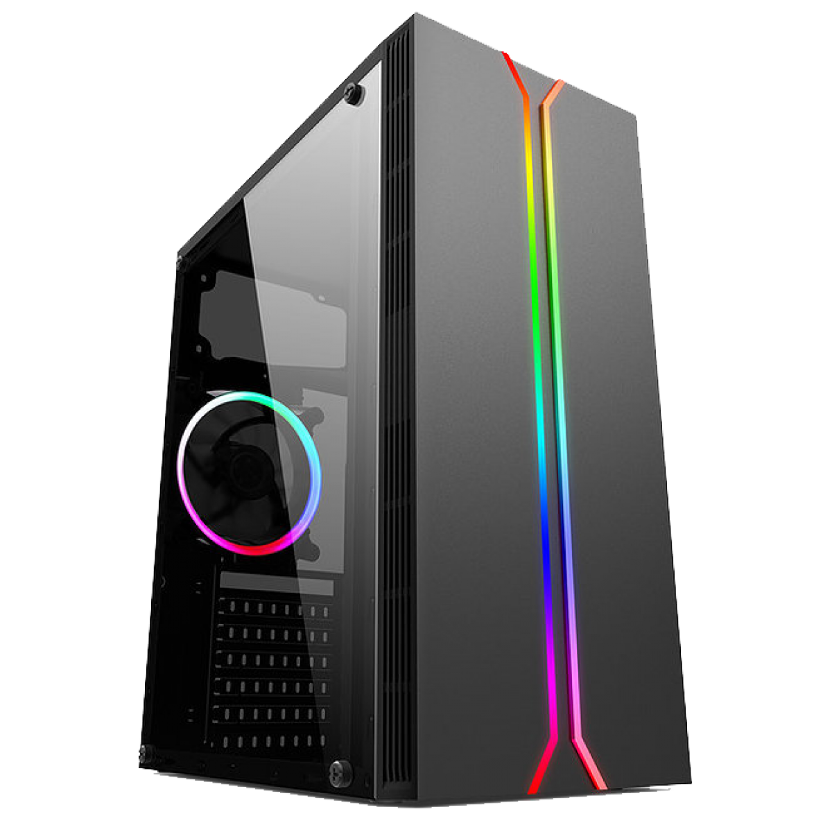 Gabinete Gamer liketec Rainbow RGB, Mid Tower, com 1 Fan, Vidro Temperado, Black, S-Fonte - Open Box