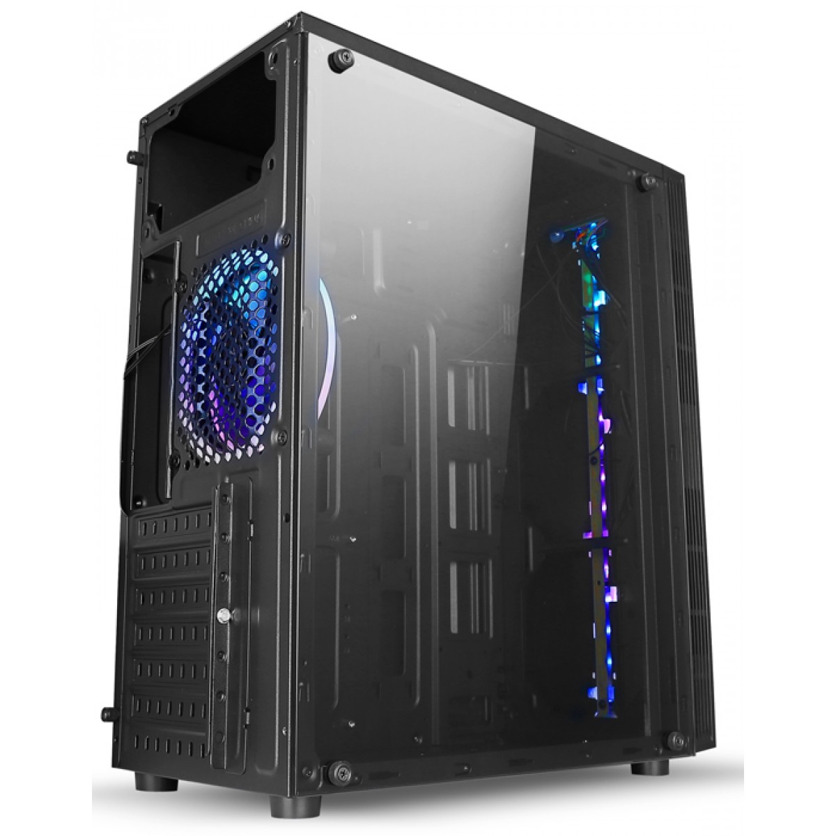 Gabinete Gamer liketec Rainbow RGB, Mid Tower, com 1 Fan, Vidro Temperado, Black, S-Fonte - Open Box