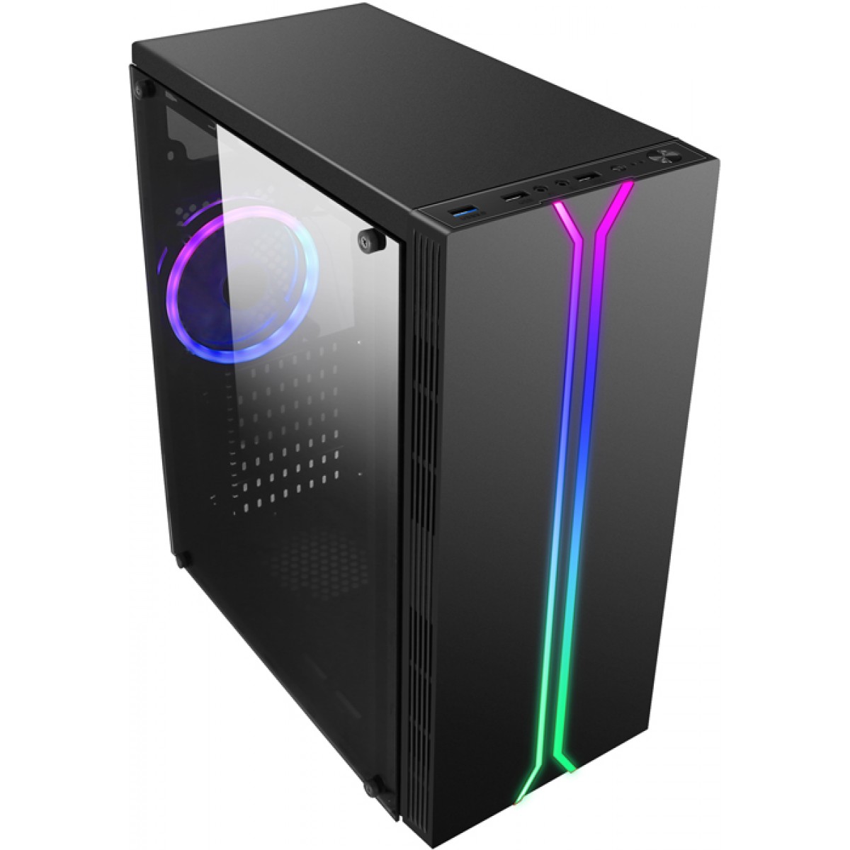 Gabinete Gamer liketec Rainbow RGB, Mid Tower, com 1 Fan, Vidro Temperado, Black, S-Fonte - Open Box