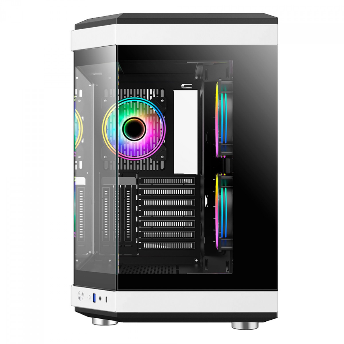 Gabinete Gamer Liketec Unreal Dark White, Cube Design, Mid Tower, Vidro Temperado, E-ATX, Black/White, Sem Fonte, Sem Fans
