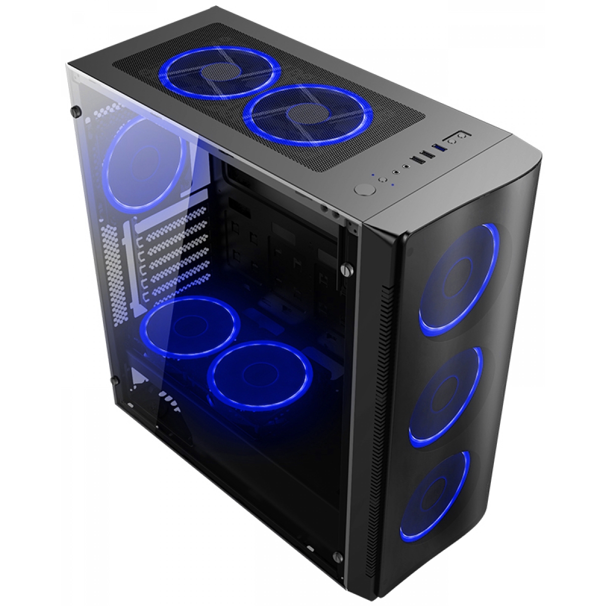 Gabinete Gamer Liketec W1 Artic Vidro Temperado LED Azul Mid Tower Sem Fonte
