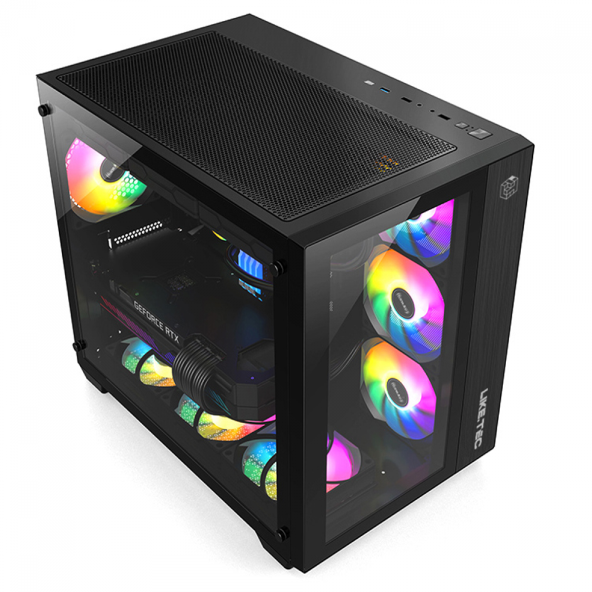Gabinete Gamer Liketec Zeus V2, Mid Tower, Vidro Temperado, RGB, ATX,  Black, Sem Fonte, Com 6 Fans, LC-CB3X3-ZEUS-2056