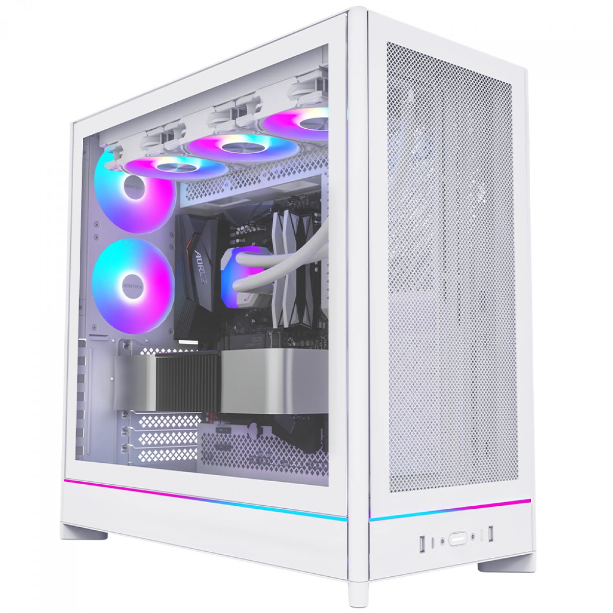 Gabinete Gamer Montech HS01 PRO, ARGB, Mid Tower, ATX, Sem Fonte, Com 5 Fans, Branco