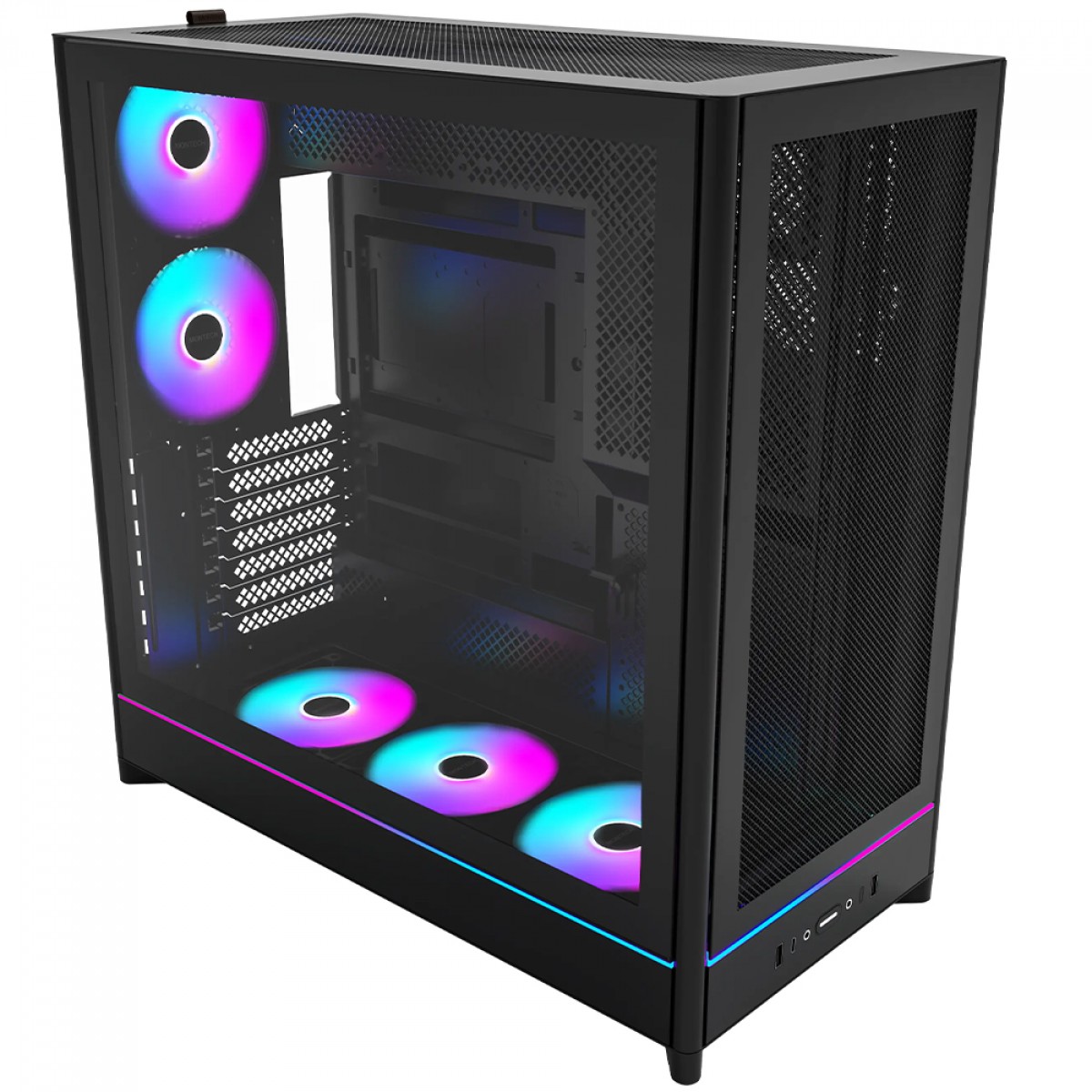 Gabinete Gamer Montech HS01 PRO, ARGB, Mid Tower, ATX, Sem Fonte, Com 5 Fans, Preto