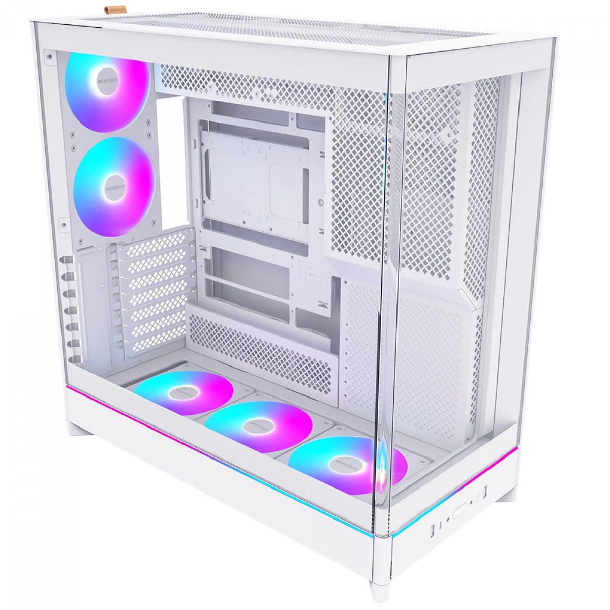 Gabinete Gamer Montech HS02 PRO, ARGB, Mid Tower, ATX, Sem Fonte, Com 5 Fans, Branco