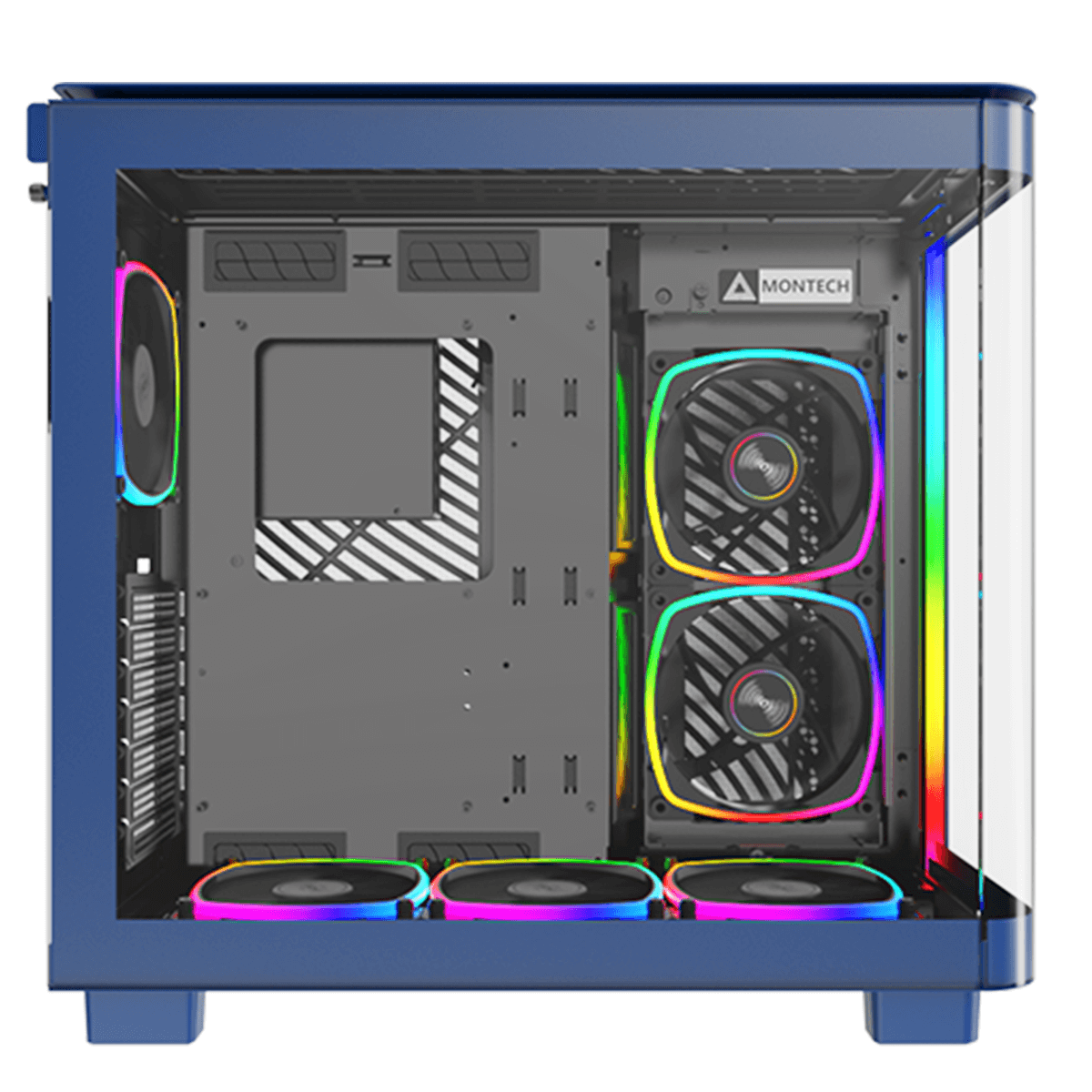 Gabinete Gamer Montech King 95, ARGB, Mid Tower, Vidro Temperado, ATX, Prussian Blue, Sem Fonte, Sem Fan + Suporte Montech VH2