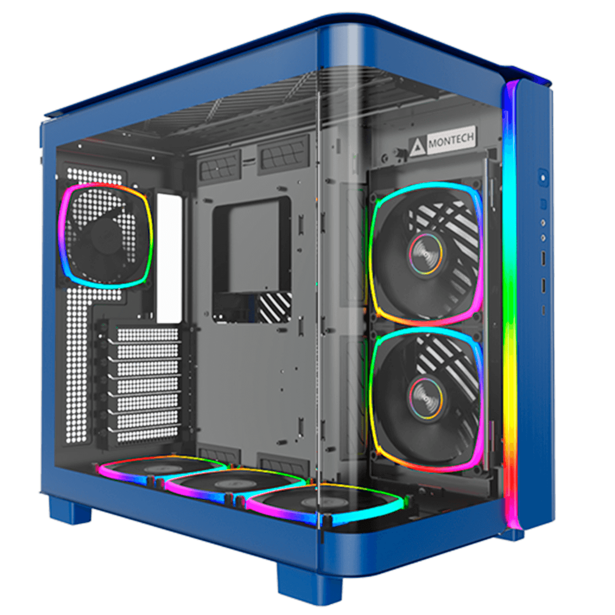 Gabinete Gamer Montech King 95, ARGB, Mid Tower, Vidro Temperado, ATX, Prussian Blue, Sem Fonte, Sem Fan + Suporte Montech VH2