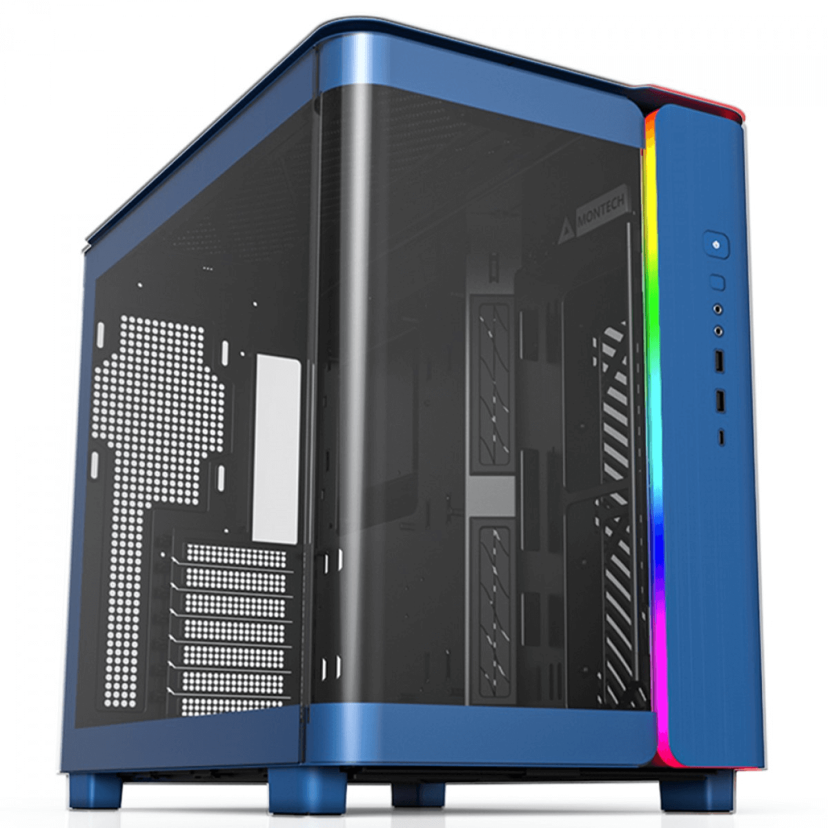 Gabinete Gamer Montech King 95, ARGB, Mid Tower, Vidro Temperado, ATX, Prussian Blue, Sem Fonte, Sem Fan + Suporte Montech VH2
