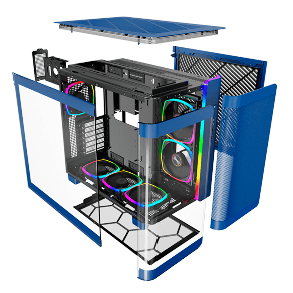 Gabinete Gamer Montech King 95, ARGB, Mid Tower, Vidro Temperado, ATX, Prussian Blue, Sem Fonte, Sem Fan + Suporte Montech VH2
