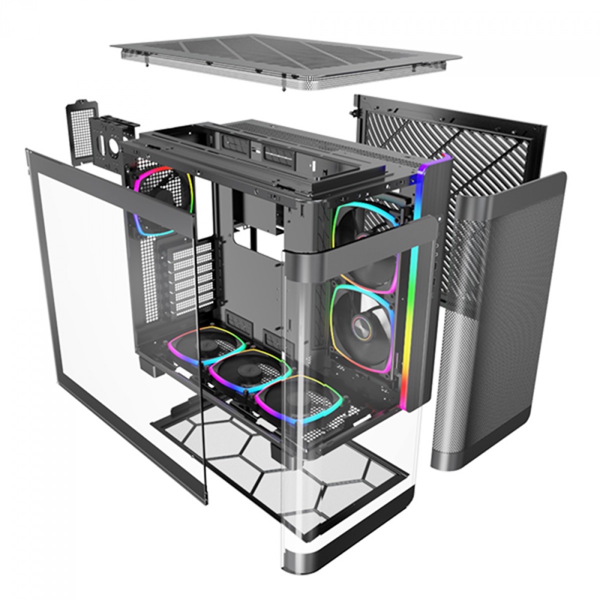 Gabinete Gamer Montech King 95 Pro, ARGB, Mid Tower, Vidro Temperado, ATX, Black, Sem Fonte, Com 6 Fans