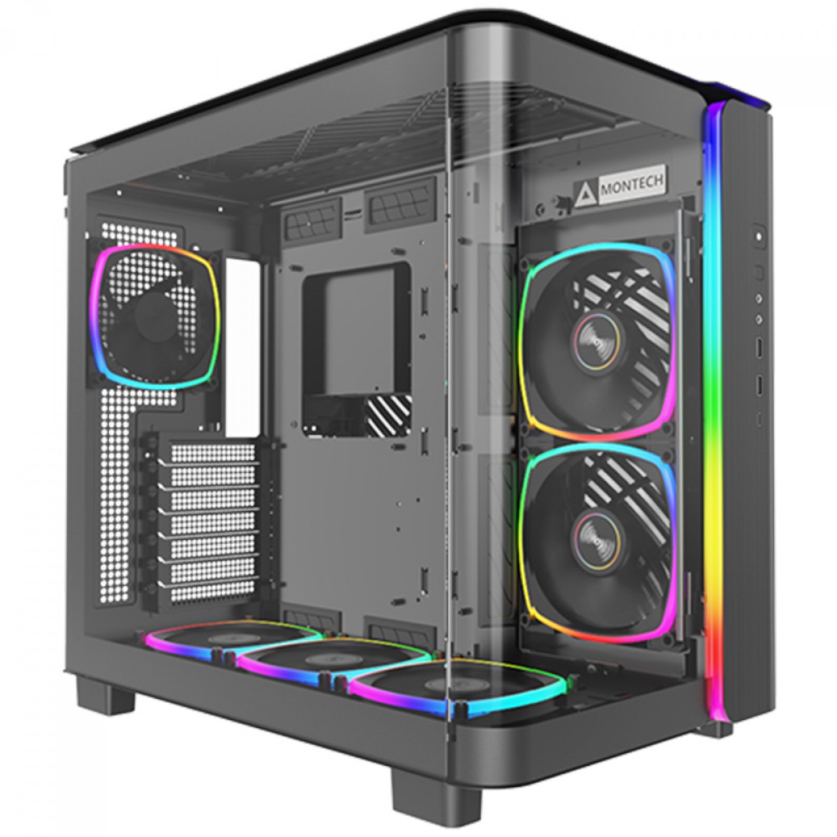 Gabinete Gamer Montech King 95 Pro, ARGB, Mid Tower, Vidro Temperado, ATX, Black, Sem Fonte, Com 6 Fans