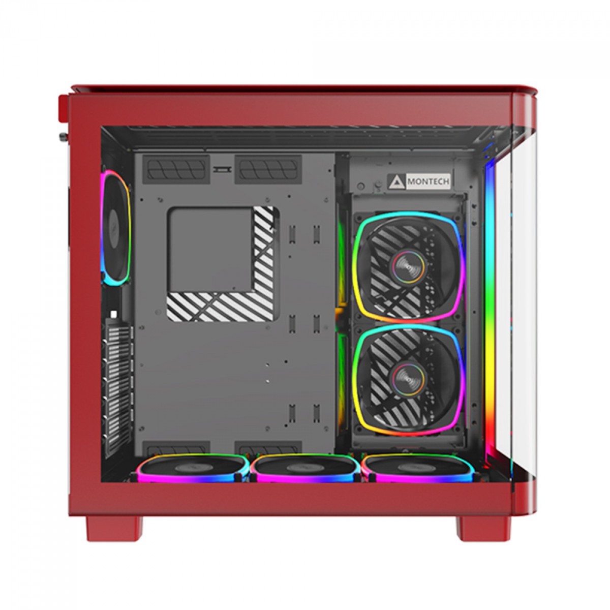 Gabinete Gamer Montech King 95 Pro, ARGB, Mid Tower, Vidro Temperado, ATX, Red, Sem Fonte, Com 6 Fans + Suporte Montech VH2