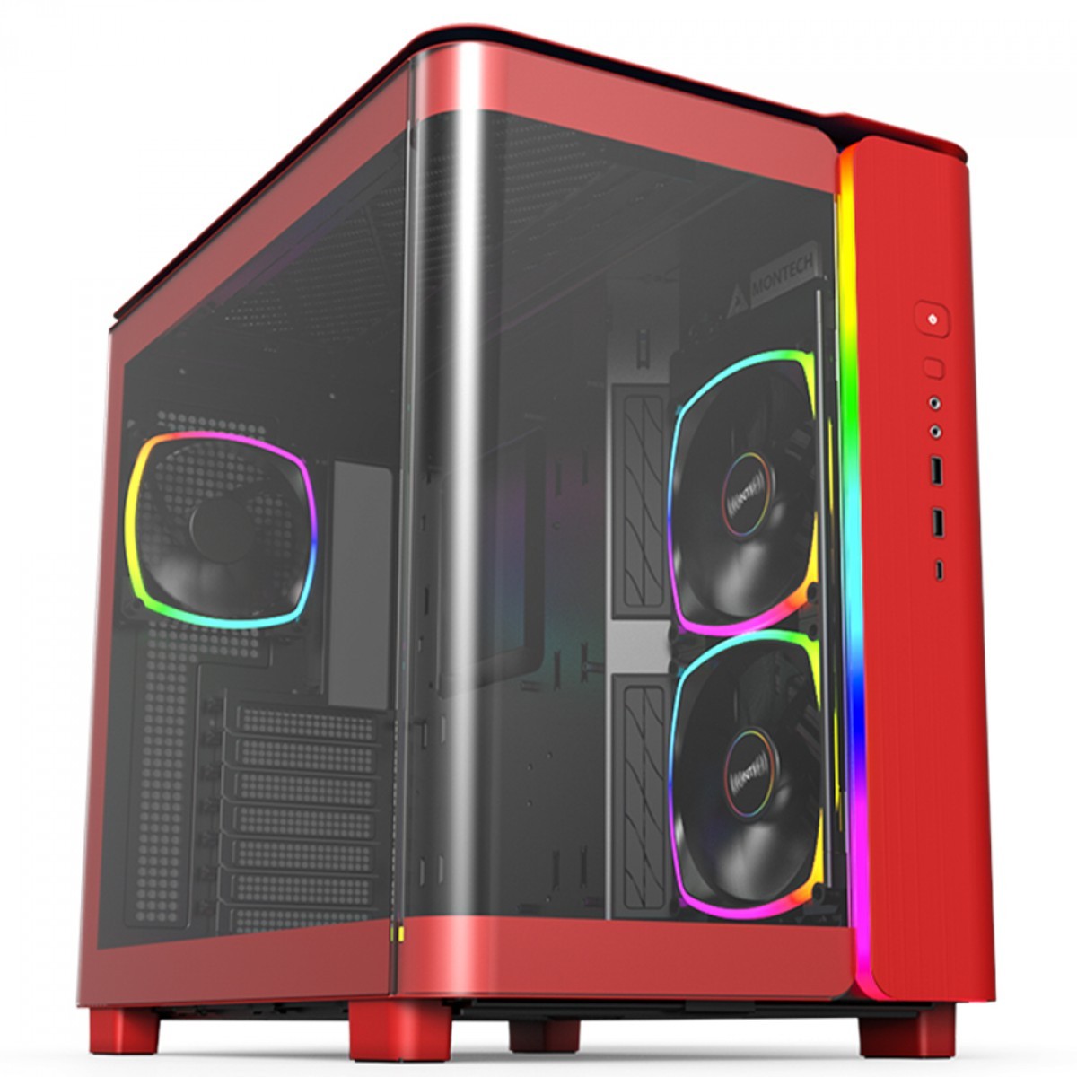 Gabinete Gamer Montech King Pro Argb Mid Tower Vidro Temperado Atx Red Sem Fonte Com