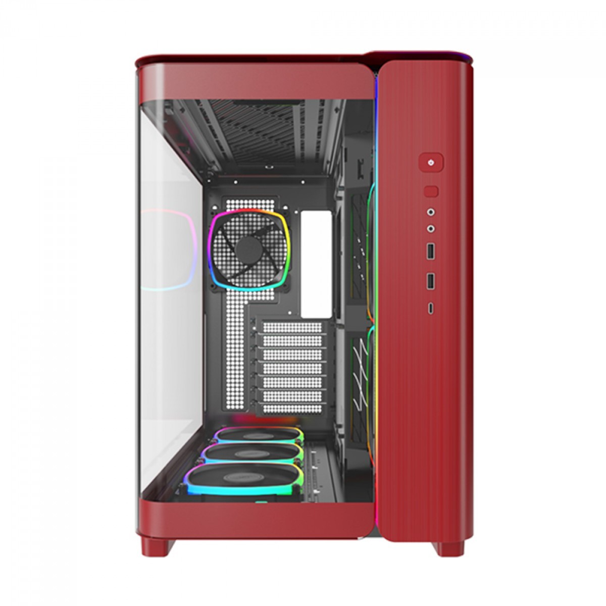 Gabinete Gamer Montech King 95 Pro, ARGB, Mid Tower, Vidro Temperado, ATX, Red, Sem Fonte, Com 6 Fans + Suporte Montech VH2