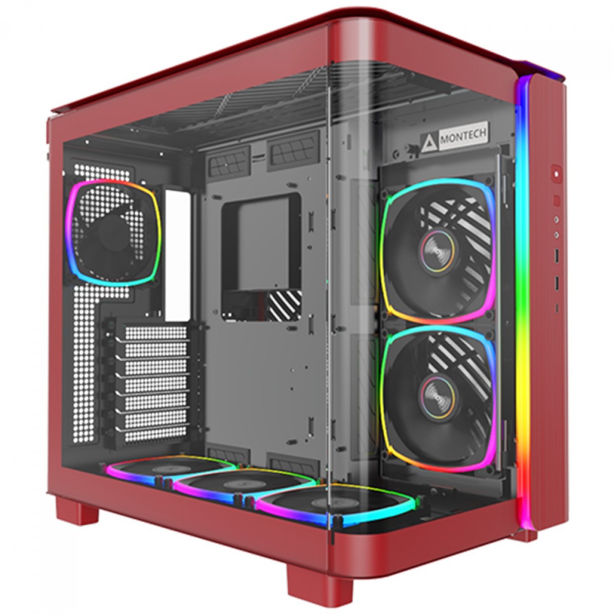 Gabinete Gamer Montech King 95 Pro, ARGB, Mid Tower, Vidro Temperado, ATX, Red, Sem Fonte, Com 6 Fans + Suporte Montech VH2