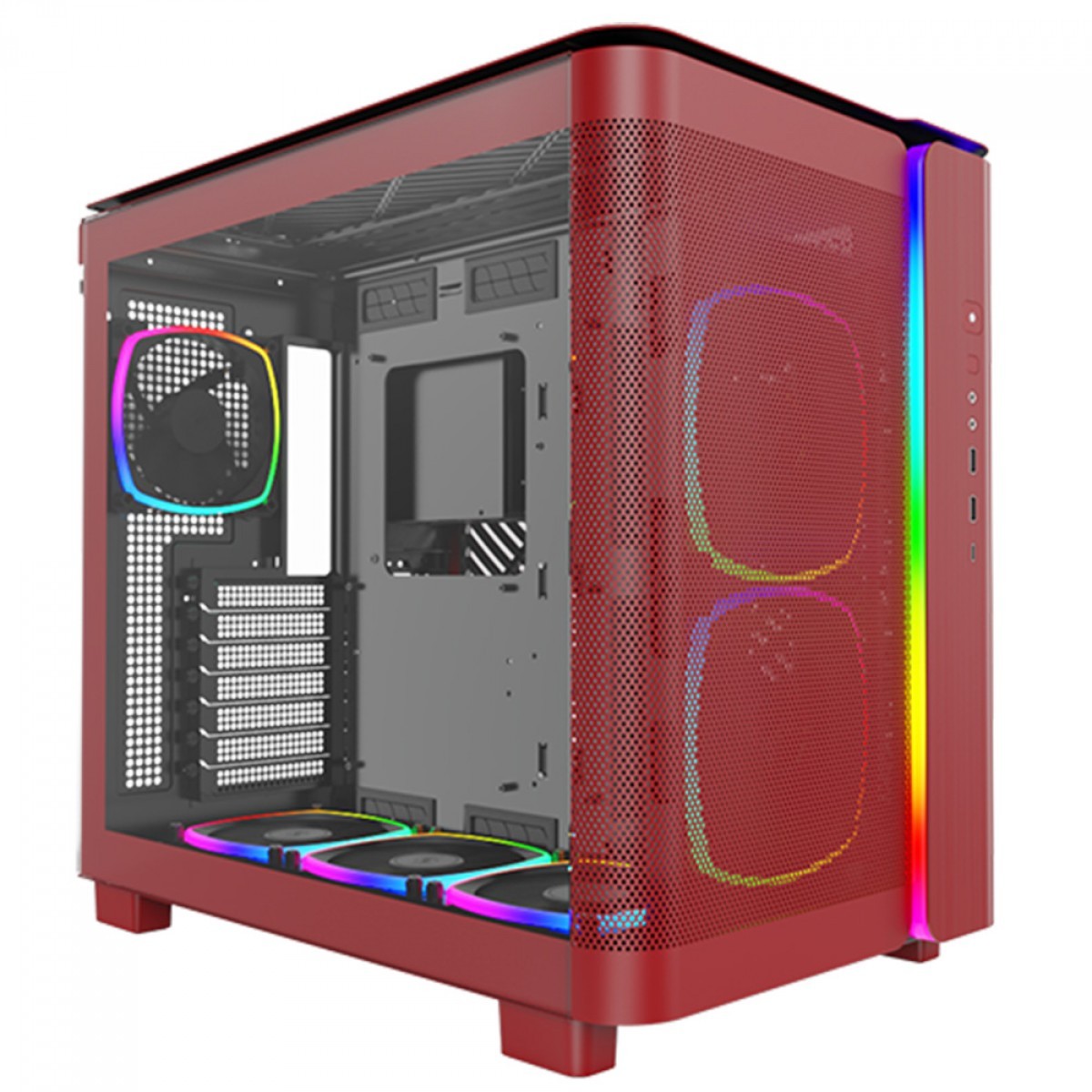 Gabinete Gamer Montech King 95 Pro, ARGB, Mid Tower, Vidro Temperado, ATX, Red, Sem Fonte, Com 6 Fans + Suporte Montech VH2